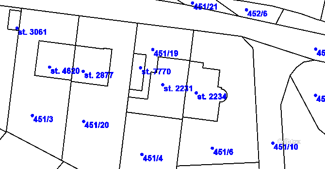 Parcela st. 2231 v KÚ Třebíč, Katastrální mapa