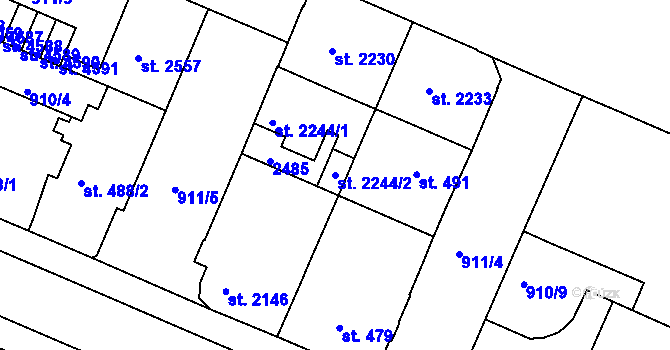 Parcela st. 2244/2 v KÚ Třebíč, Katastrální mapa