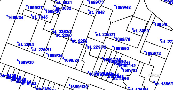Parcela st. 2258/2 v KÚ Třebíč, Katastrální mapa