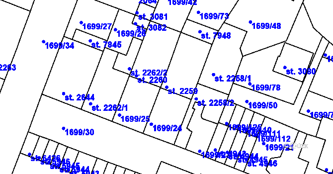 Parcela st. 2259 v KÚ Třebíč, Katastrální mapa
