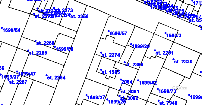 Parcela st. 2274 v KÚ Třebíč, Katastrální mapa