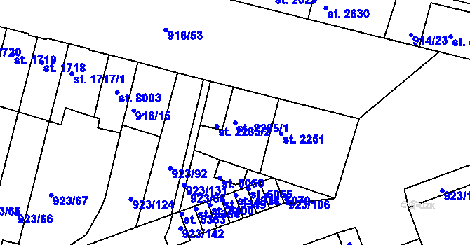 Parcela st. 2285/1 v KÚ Třebíč, Katastrální mapa