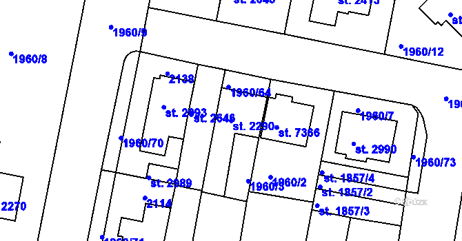 Parcela st. 2290 v KÚ Třebíč, Katastrální mapa