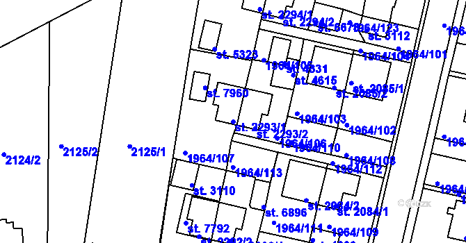 Parcela st. 2293/1 v KÚ Třebíč, Katastrální mapa