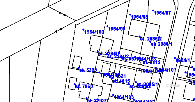 Parcela st. 2294/1 v KÚ Třebíč, Katastrální mapa