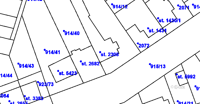 Parcela st. 2308 v KÚ Třebíč, Katastrální mapa