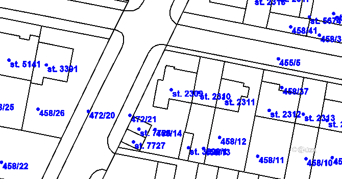 Parcela st. 2309 v KÚ Třebíč, Katastrální mapa