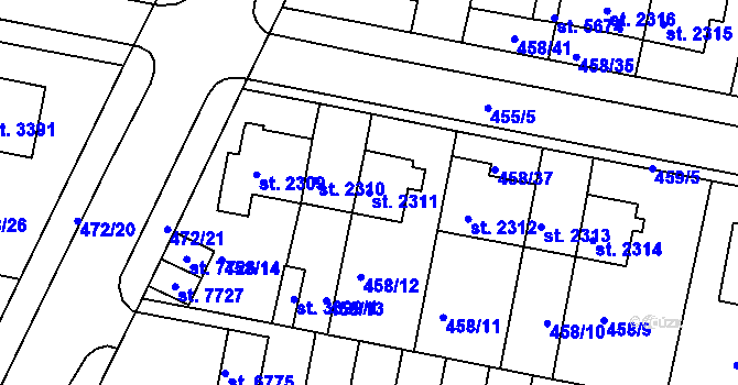 Parcela st. 2311 v KÚ Třebíč, Katastrální mapa