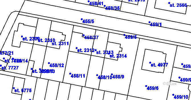 Parcela st. 2313 v KÚ Třebíč, Katastrální mapa