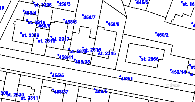 Parcela st. 2315 v KÚ Třebíč, Katastrální mapa