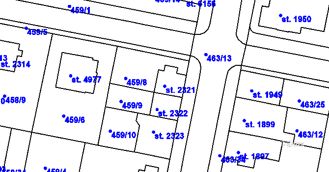 Parcela st. 2321 v KÚ Třebíč, Katastrální mapa
