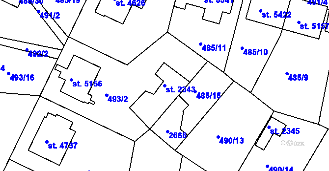 Parcela st. 2343 v KÚ Třebíč, Katastrální mapa