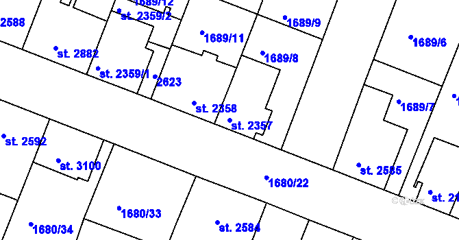 Parcela st. 2357 v KÚ Třebíč, Katastrální mapa