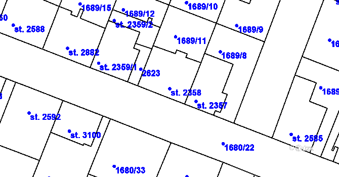 Parcela st. 2358 v KÚ Třebíč, Katastrální mapa