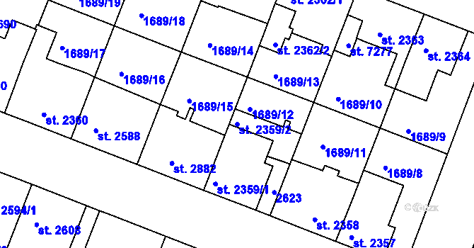 Parcela st. 2359/2 v KÚ Třebíč, Katastrální mapa