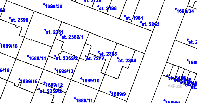 Parcela st. 2363 v KÚ Třebíč, Katastrální mapa