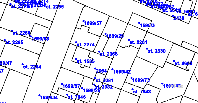 Parcela st. 2366 v KÚ Třebíč, Katastrální mapa