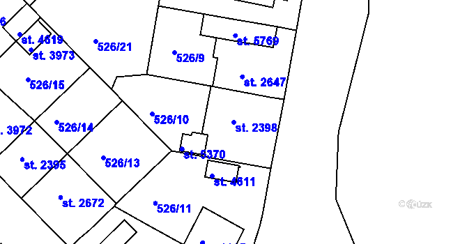 Parcela st. 2398 v KÚ Třebíč, Katastrální mapa