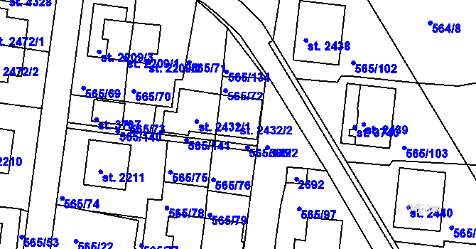Parcela st. 2432/2 v KÚ Třebíč, Katastrální mapa