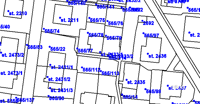Parcela st. 2433/1 v KÚ Třebíč, Katastrální mapa