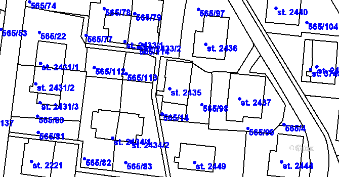 Parcela st. 2435 v KÚ Třebíč, Katastrální mapa
