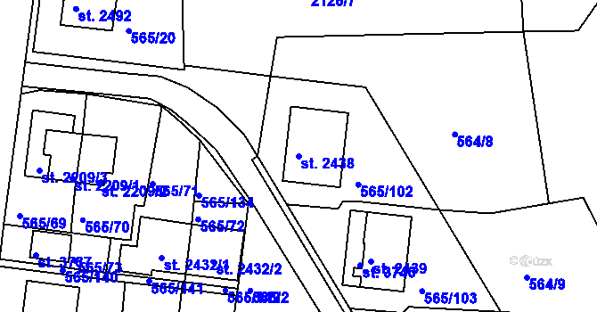 Parcela st. 2438 v KÚ Třebíč, Katastrální mapa
