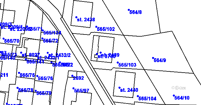 Parcela st. 2439 v KÚ Třebíč, Katastrální mapa