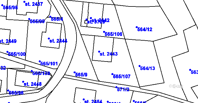 Parcela st. 2443 v KÚ Třebíč, Katastrální mapa