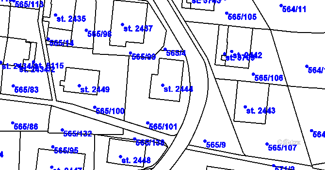 Parcela st. 2444 v KÚ Třebíč, Katastrální mapa