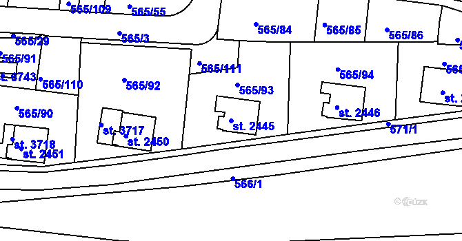 Parcela st. 2445 v KÚ Třebíč, Katastrální mapa