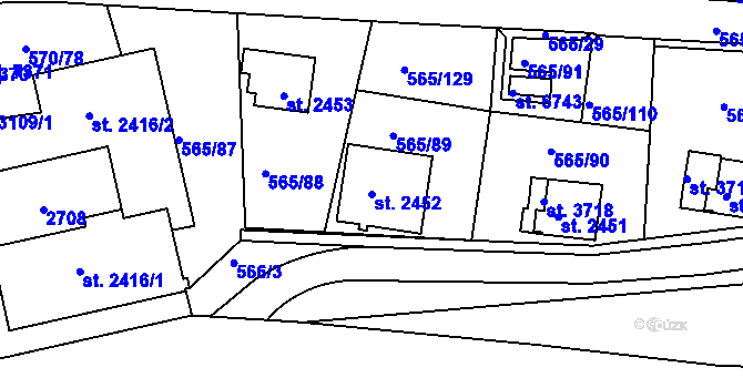 Parcela st. 2452 v KÚ Třebíč, Katastrální mapa