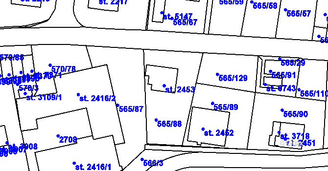 Parcela st. 2453 v KÚ Třebíč, Katastrální mapa