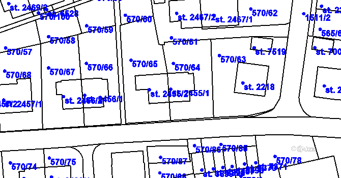 Parcela st. 2455/1 v KÚ Třebíč, Katastrální mapa