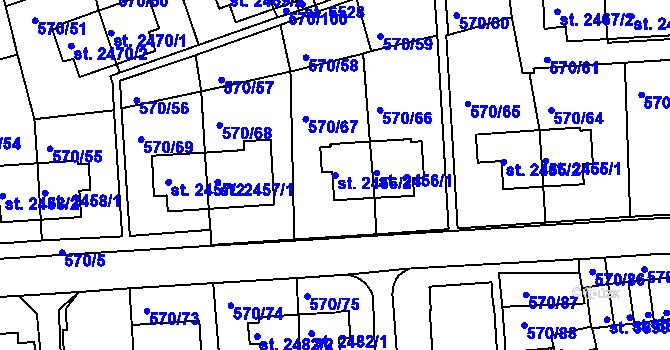 Parcela st. 2456/2 v KÚ Třebíč, Katastrální mapa