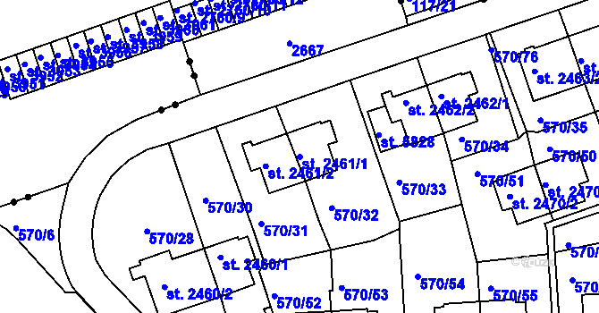 Parcela st. 2461/1 v KÚ Třebíč, Katastrální mapa