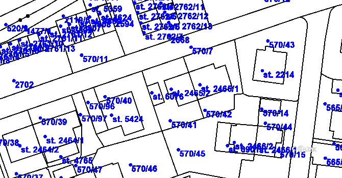 Parcela st. 2465/2 v KÚ Třebíč, Katastrální mapa