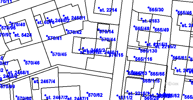 Parcela st. 2466/1 v KÚ Třebíč, Katastrální mapa