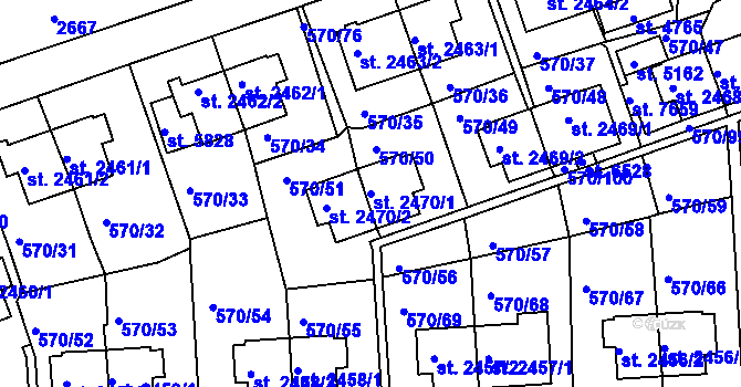 Parcela st. 2470/1 v KÚ Třebíč, Katastrální mapa