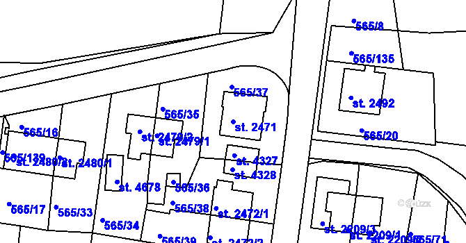 Parcela st. 2471 v KÚ Třebíč, Katastrální mapa