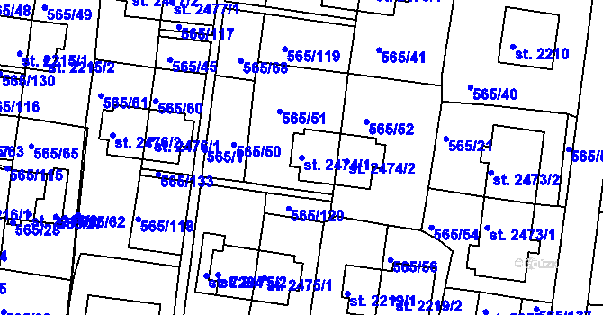 Parcela st. 2474/1 v KÚ Třebíč, Katastrální mapa