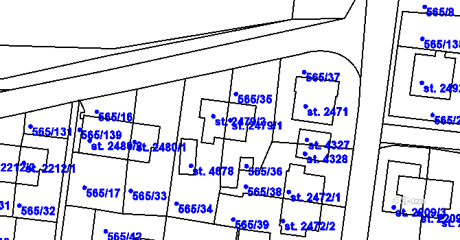 Parcela st. 2479/1 v KÚ Třebíč, Katastrální mapa