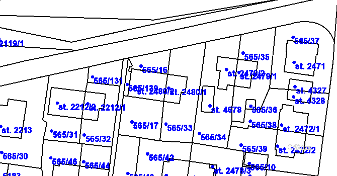 Parcela st. 2480/1 v KÚ Třebíč, Katastrální mapa