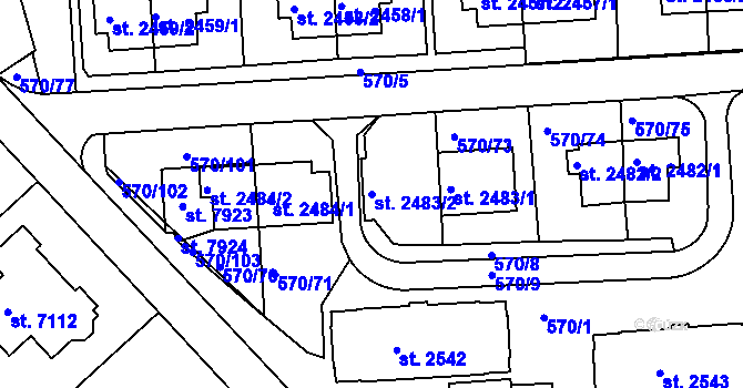 Parcela st. 2483/2 v KÚ Třebíč, Katastrální mapa