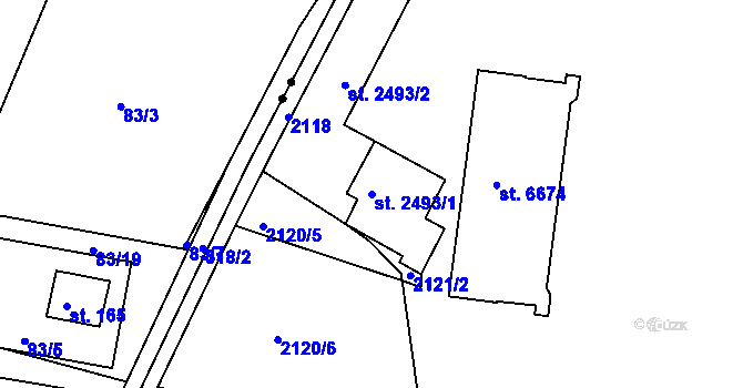 Parcela st. 2493/1 v KÚ Třebíč, Katastrální mapa