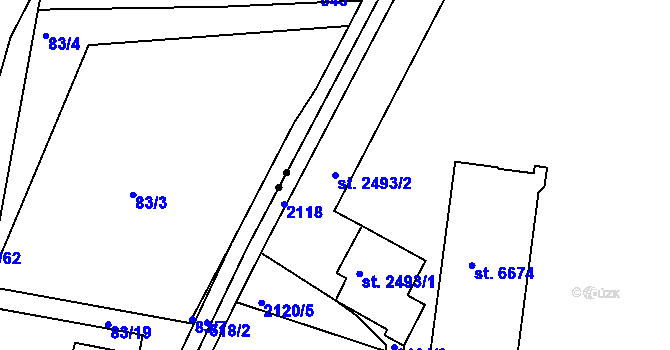 Parcela st. 2493/2 v KÚ Třebíč, Katastrální mapa