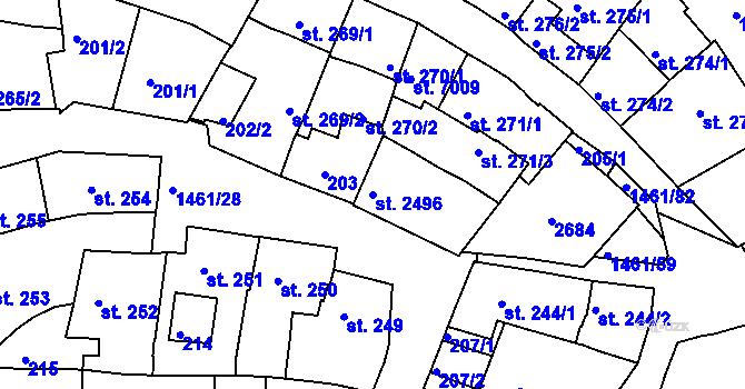 Parcela st. 2496 v KÚ Třebíč, Katastrální mapa