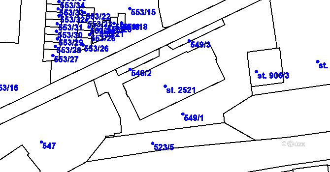 Parcela st. 2521 v KÚ Třebíč, Katastrální mapa