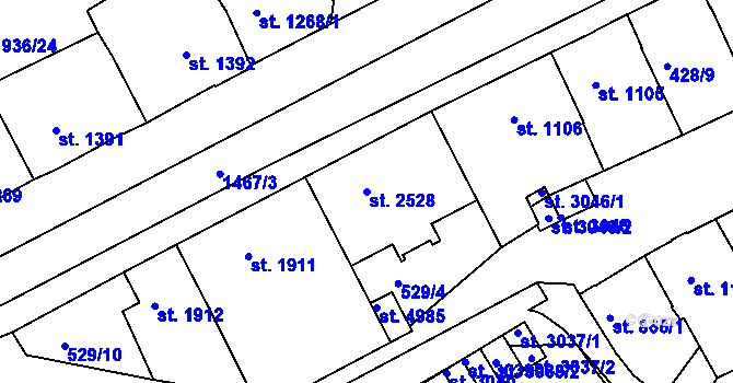 Parcela st. 2528 v KÚ Třebíč, Katastrální mapa