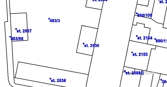 Parcela st. 2536 v KÚ Třebíč, Katastrální mapa