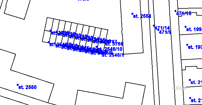 Parcela st. 2546/1 v KÚ Třebíč, Katastrální mapa